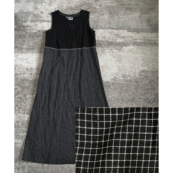 Carol Andersson Dress Womens Medium 100% Linen Maxi Check Modest Black White USA - Picture 1 of 8